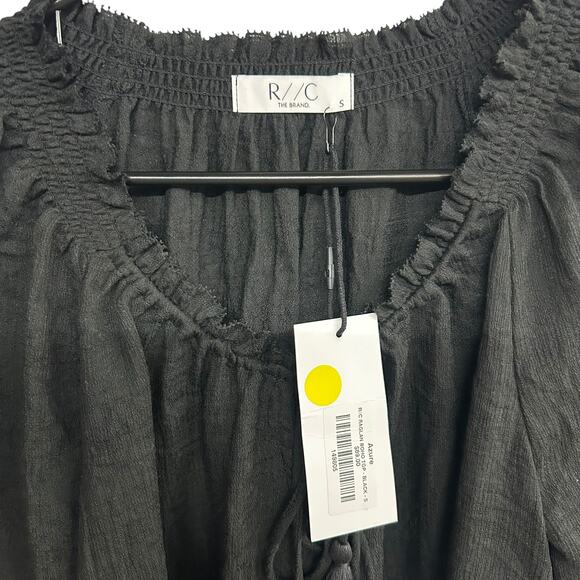 R/C The Brand Black Boho Peasant Top Small Balloon Sleeve Tassel Tie - Picture 6 of 8